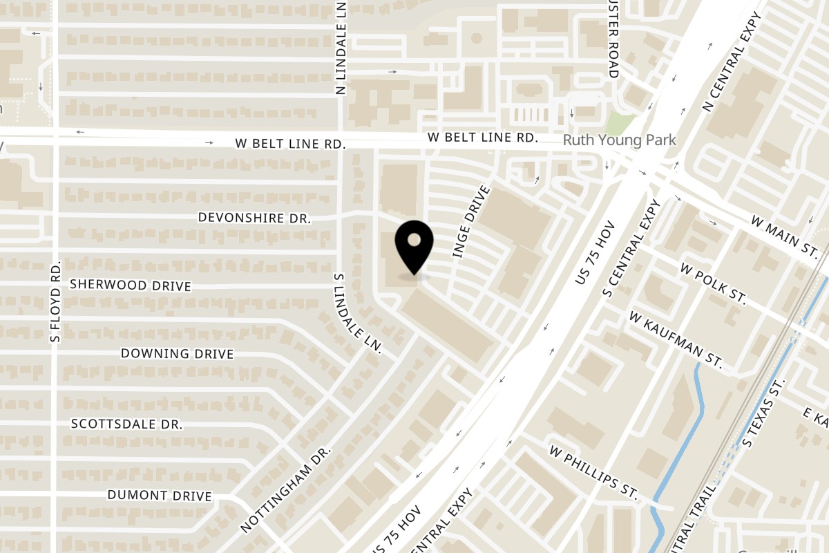 Map showing the location of Little Stack Burgers on 100 S Central Expy #17 in Richardson
